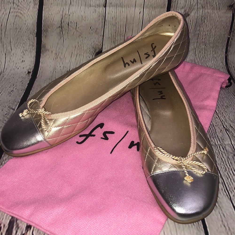 FS/NY Gold Quilted Ballet Flats with Silver Toe.